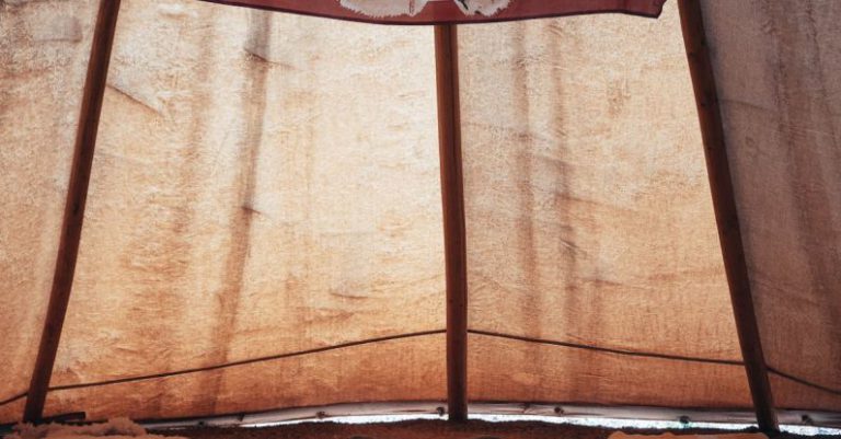 Native American Myths - Tent with flag on fabric