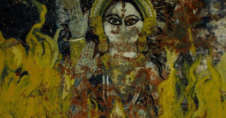 Hindu Mythology - Ornamental wall with weathered Hinduism image