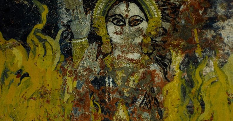 Hindu Mythology - Ornamental wall with weathered Hinduism image